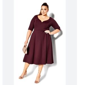 CITY CHIC Cute Girl Sleeved Dress Oxblood Size 22